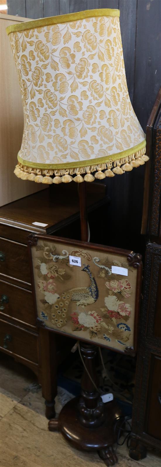 A William IV rosewood pole screen converted to a lamp